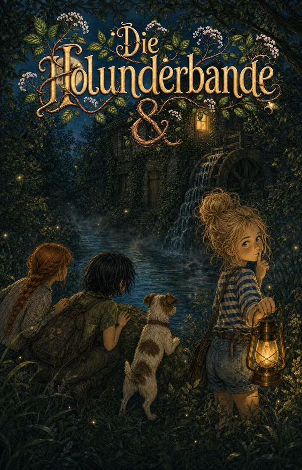 Cover von Band 2: Die Bande schleicht nachts zur alten Mühle, in einem Fenster brennt Licht